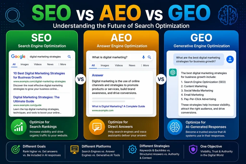 SEO vs AEO vs GEO